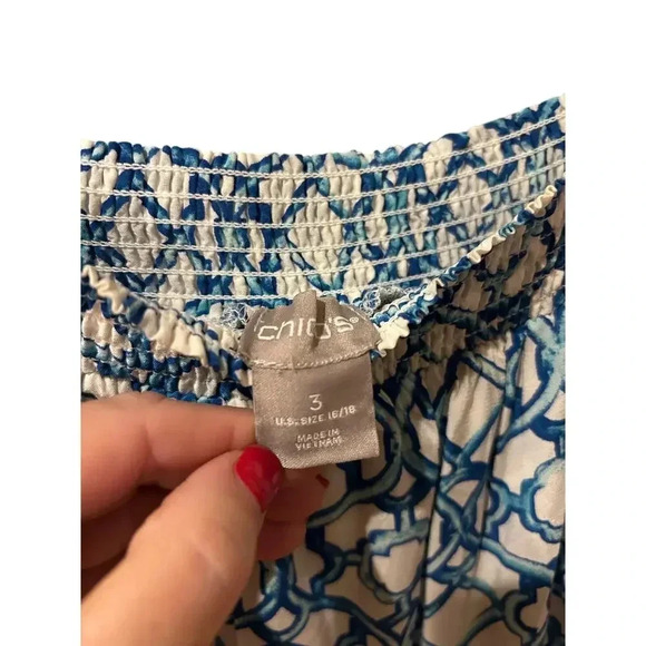 Chico’s Blue & White On Or Off Shoulder Maxi Dress Size 3 US Size 16/18 - Picture 3 of 7